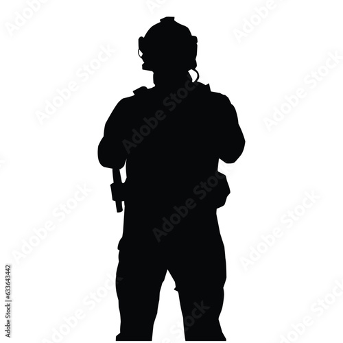 silhouette of a soldier holding a gun. vector image