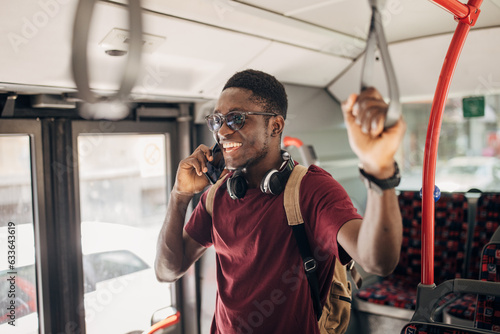 Young man in the public bus