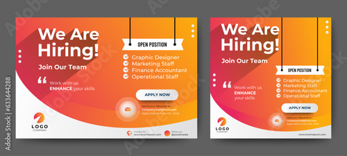 Poster for we are hiring. employees needed. Social media template job vacancy recruitment