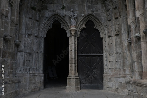 Gothic church of Tréguier, France. Facade detail. Late afternoon.