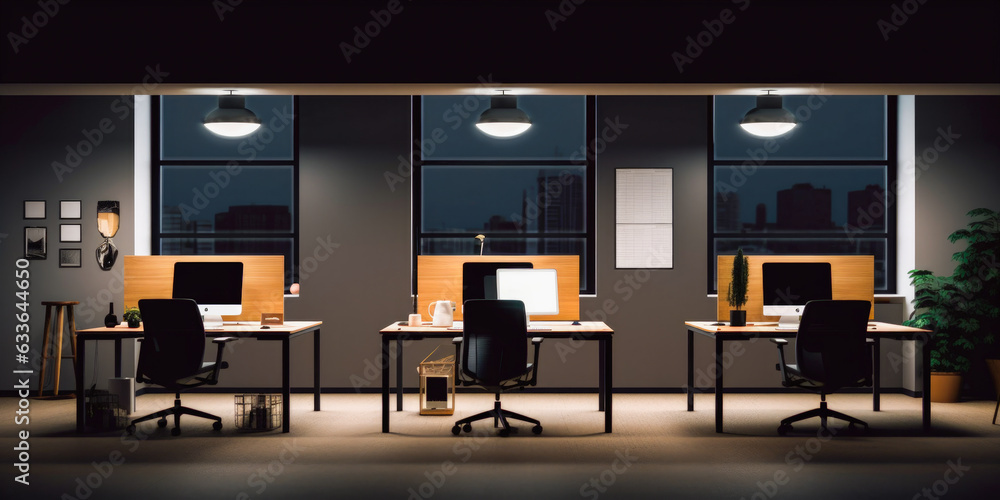 Futuristic modern office. Business corporation room - Generative AI Futuristic modern office. Business corporation room - Generative AI