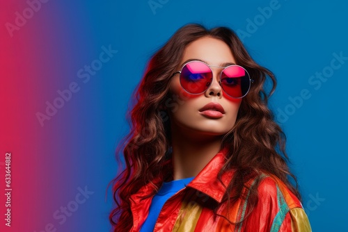Young Woman s Stylish Portrait. Trendy Sunglasses on Isolated Background. Fashionable Confidence and Chic Vibes. Captivating Gaze and Modern Elegance. Generative Ai