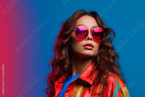 Wallpaper Mural Young Woman's Stylish Portrait. Trendy Sunglasses on Isolated Background. Fashionable Confidence and Chic Vibes. Captivating Gaze and Modern Elegance. Generative Ai Torontodigital.ca