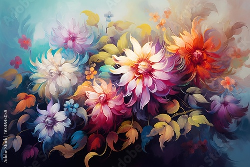 oil painted colorful flowers