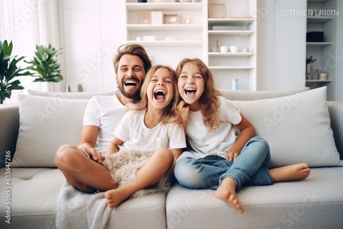 Happy family having fun at home together
