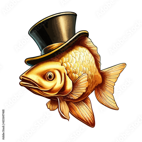 goldfish wearing a vintage top hat illustration
