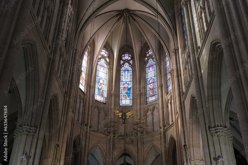 Gothic Basilica of Sainte-Clothilde, Paris. Interior details.