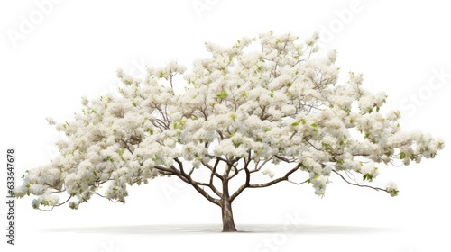 High-definition collection of flowering white dogwood trees isolated on white background