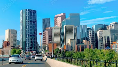 A dolly to the Calgary Downtown by centre street during summer time. photo