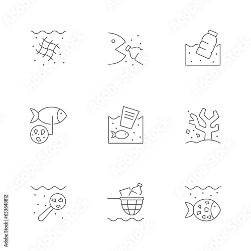 Set line icons of microplastic pollution