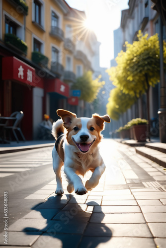Cute dog running on the street. Cute dog illustration.