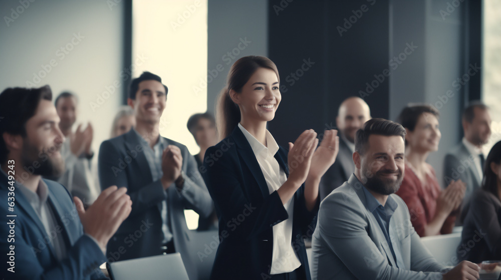 Conference, team of coworkers clapping hands for success of presentation Support, achievement and diverse group of people applauding together in business meeting. Conference, team of coworkers clapping hands for success of presentation Support, achievement and diverse group of people applauding together in business meeting.