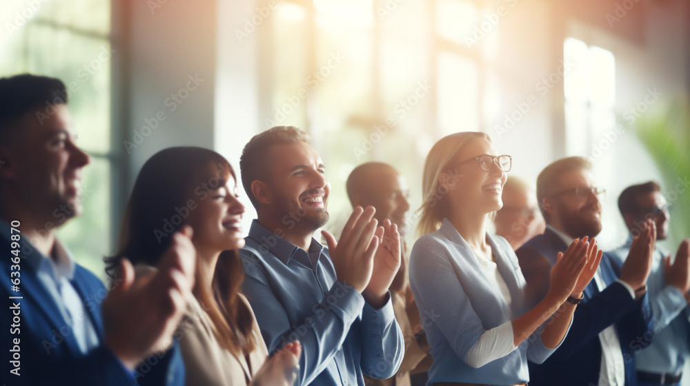 Conference, team of coworkers clapping hands for success of presentation Support, achievement and diverse group of people applauding together in business meeting. Conference, team of coworkers clapping hands for success of presentation Support, achievement and diverse group of people applauding together in business meeting.