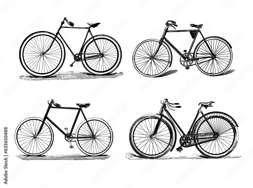 Sophisticated Vintage Victorian Set of Engraved Bicycles