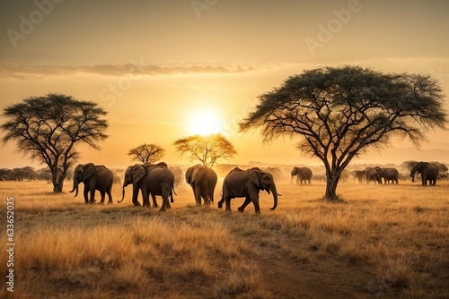 herd of elephants at sunset © Artworld AI