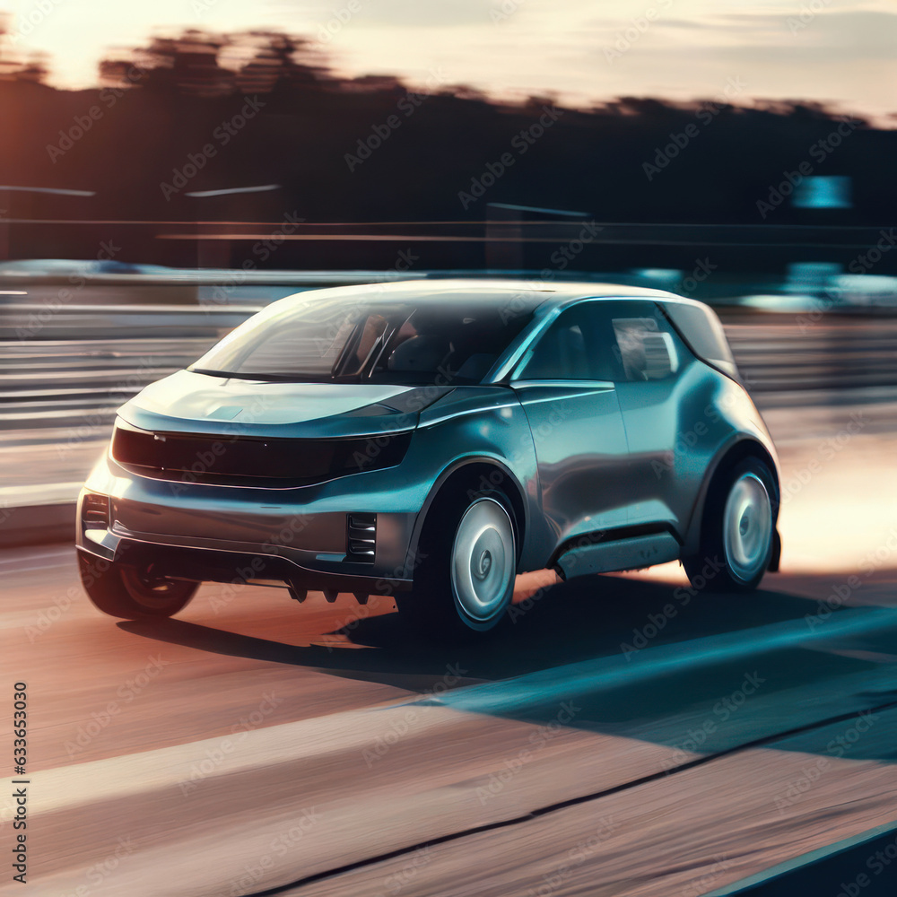 Obraz premium Electric cars run on the road at speed, alternative energy vehicles.generative AI