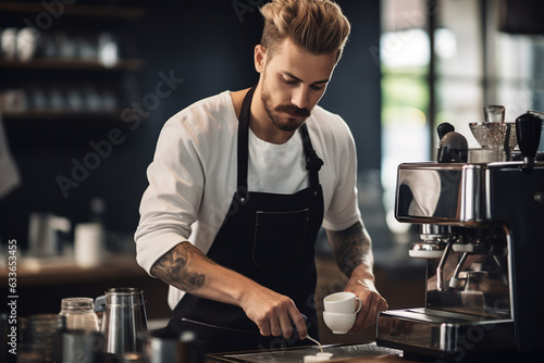 Obraz na płótnie Professional barista making coffee