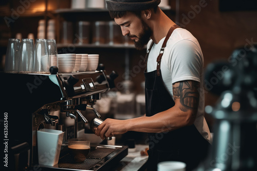 Obraz na płótnie Professional barista making coffee