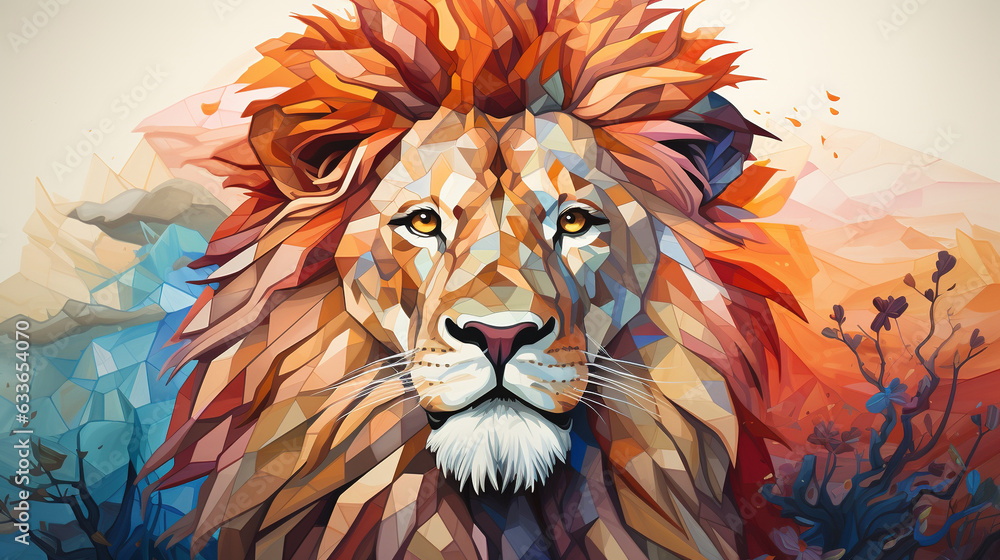clear style, minimalist, proud lion mosaic illustration