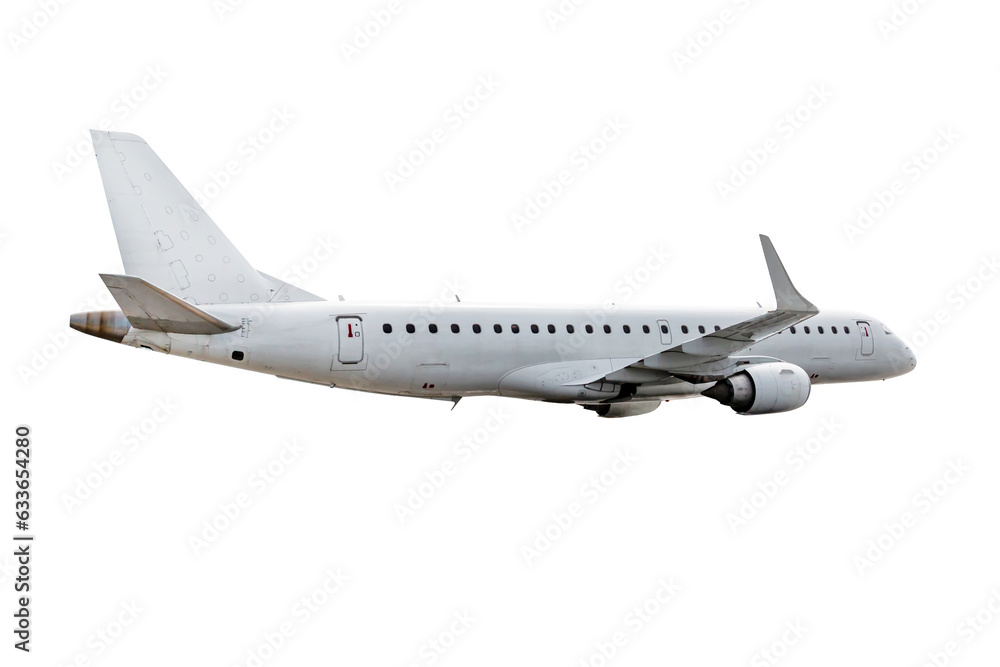 Obraz premium White passenger aircraft fly isolated