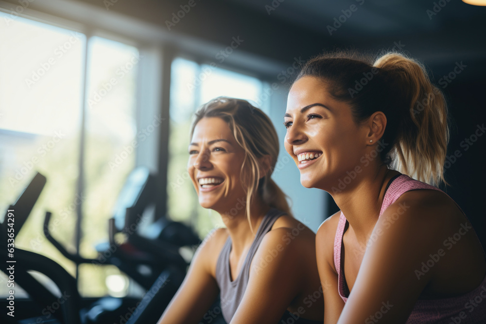 Cheerful women relaxing during a workout session Cheerful women relaxing during a workout session