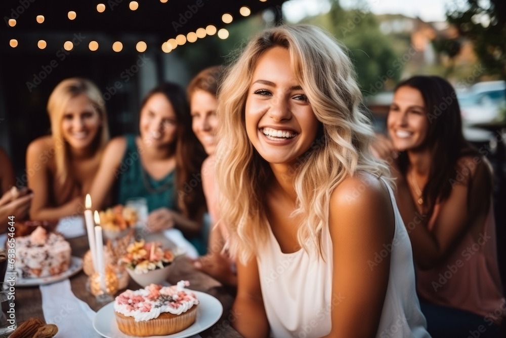 Beautiful woman celebrating her birthday with her friends Beautiful woman celebrating her birthday with her friends