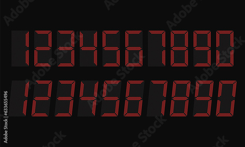Electronic figures. Digital glowing numbers. LCD numbers for a electronic devices. Vector illustration.