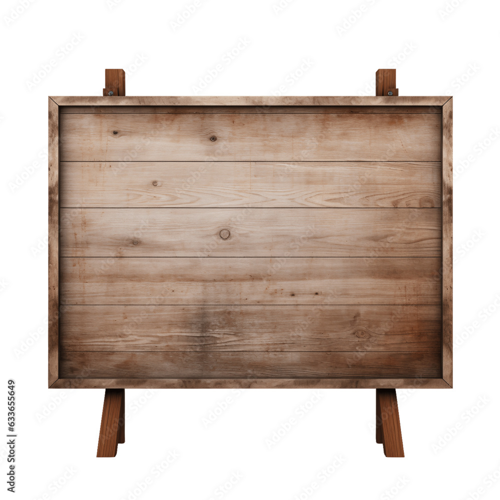 Wooden billboard isolated on transparent background.