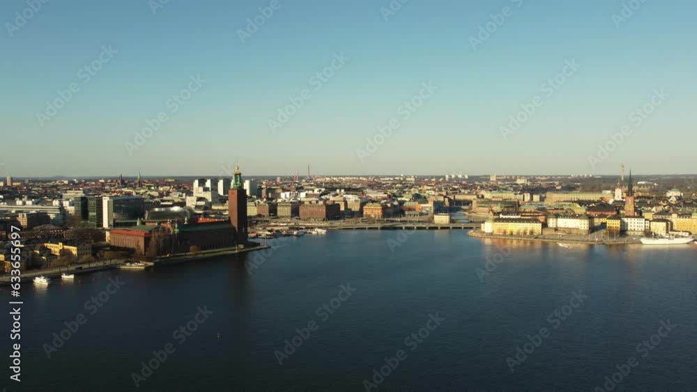 Aerial shot of Kungsholmen and the Town Hall, Stockholm, Sweden. 4k, 30fps. Clear sky, spring time. Aerial shot of Kungsholmen and the Town Hall, Stockholm, Sweden. 4k, 30fps. Clear sky, spring time.