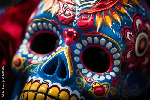Sugar Skull (Calavera), macro, close up, Mexico's Day of the Dead (Dia de Los Muertos), Generative AI