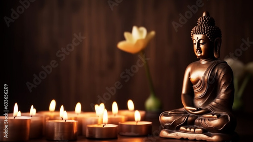 Buddha in meditation with lotus flower. 