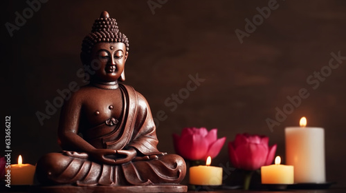 Buddha in meditation with lotus flower. 