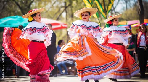 Colorful skirts fly during traditional Mexican dancing. 