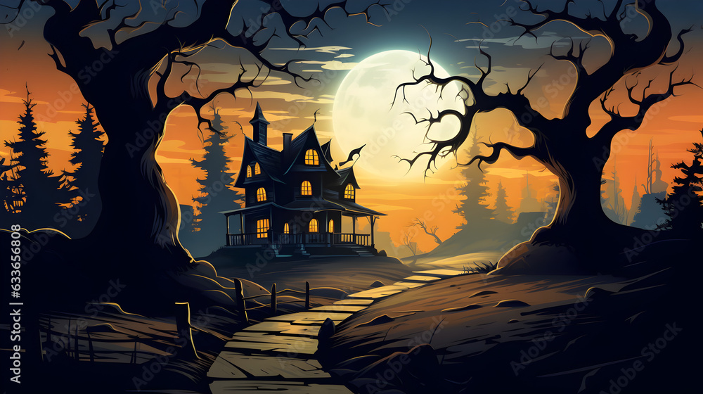 Scary background with spooky house
