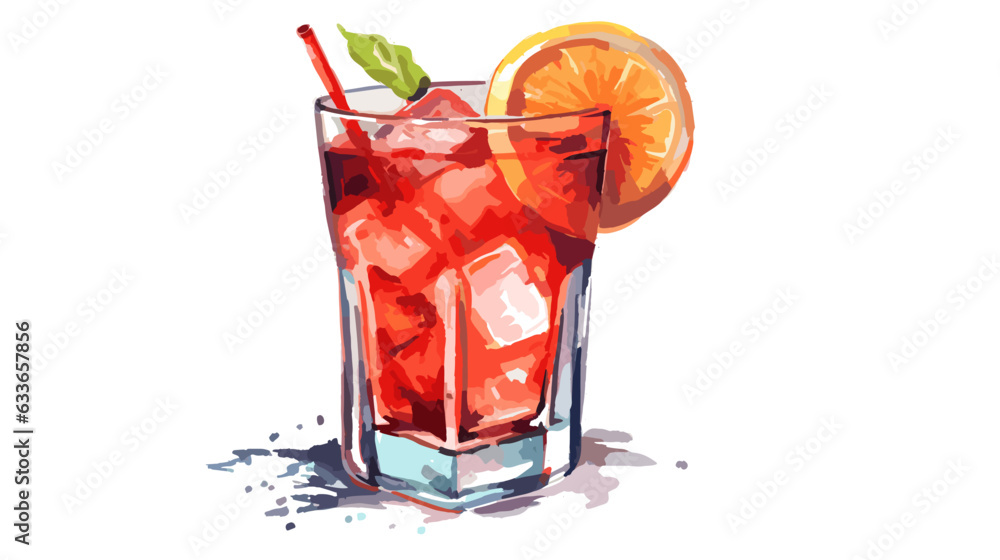 Drawing cocktail in a glass of soft drink on a white background vector