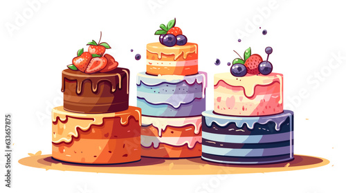 Drawing of a birthday cake with candles and berries on a white background vector