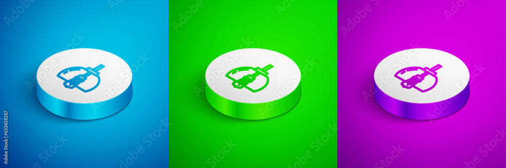 Isometric line Chandelier icon isolated on blue,green and purple background. White circle button. Vector