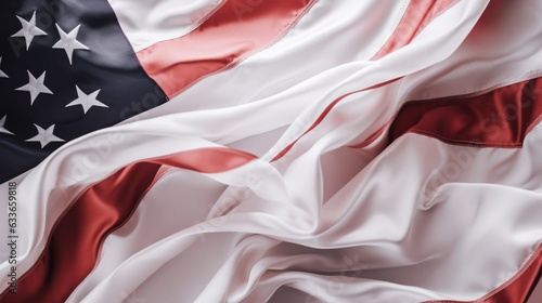 Closeup of ruffled American flag. 