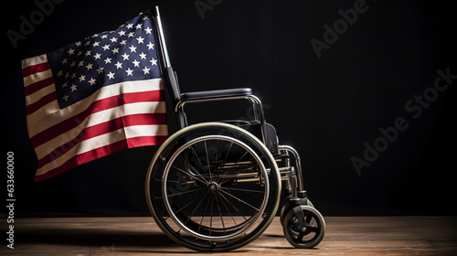 wheelchair with USA flag. concept. 