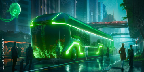 A futuristic bus speeding up along the streets - Generative AI