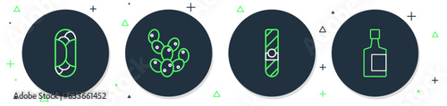 Set line Cactus, Cigar, Burrito and Tequila bottle icon. Vector