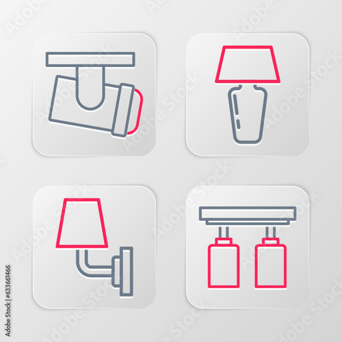 Set line Led track lights and lamps, Wall or sconce, Table and icon. Vector