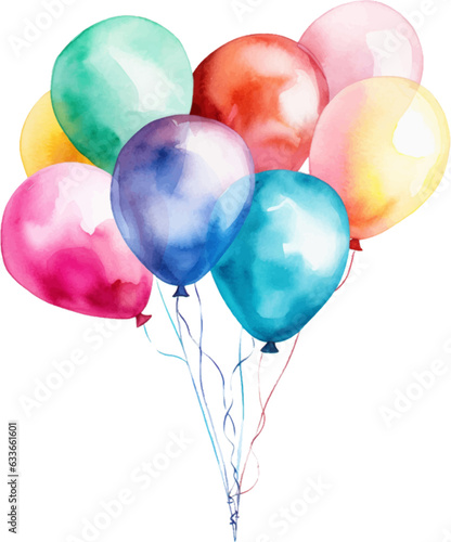 Balloons in the style of watercolor on a white background.