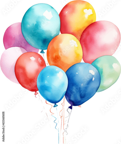 Photography Balloons in the style of watercolor on a white background.