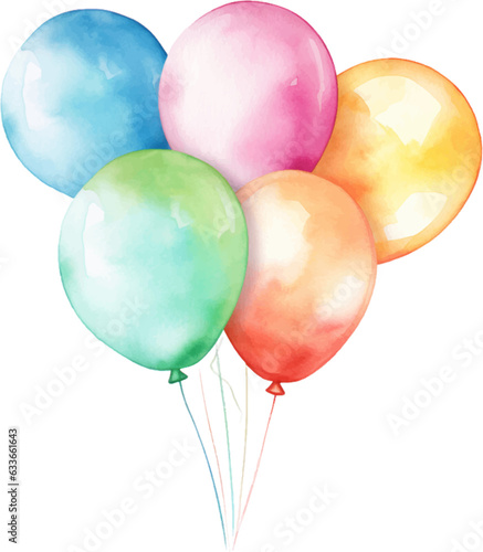 Balloons in the style of watercolor on a white background.