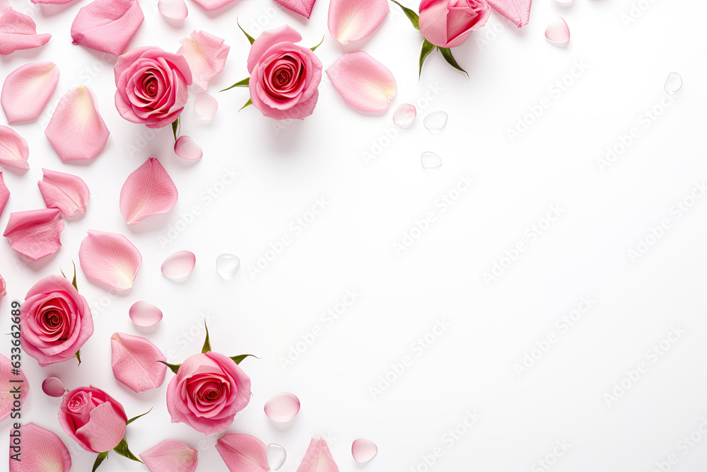 pink roses on a white background