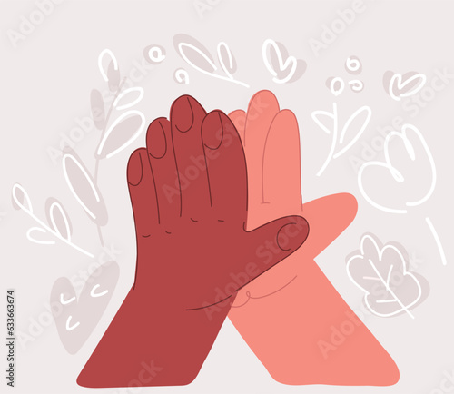 Vector illustration of Two hands giving a high five for great work. High five as a symbol of great work achievement. People team give hand slapping