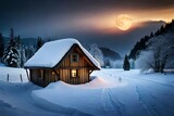 house in the snow generated by AI technology 