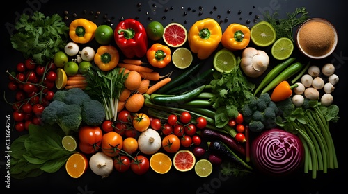Abstract Painterly Display of Colorful Fruits and Vegetables