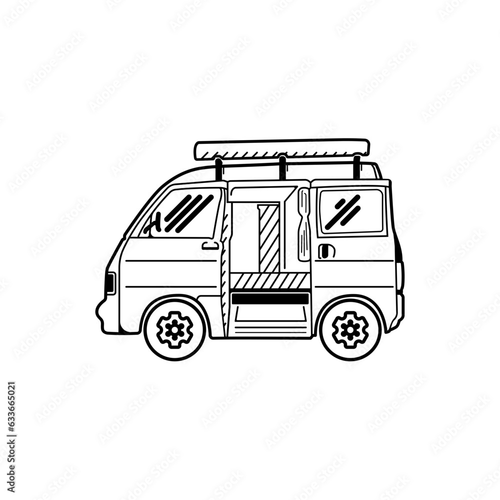 Vector graphic elements of a minivan. Used to decorate background images. or website illustration or to decorate illustrations for various presentations, High quality files.